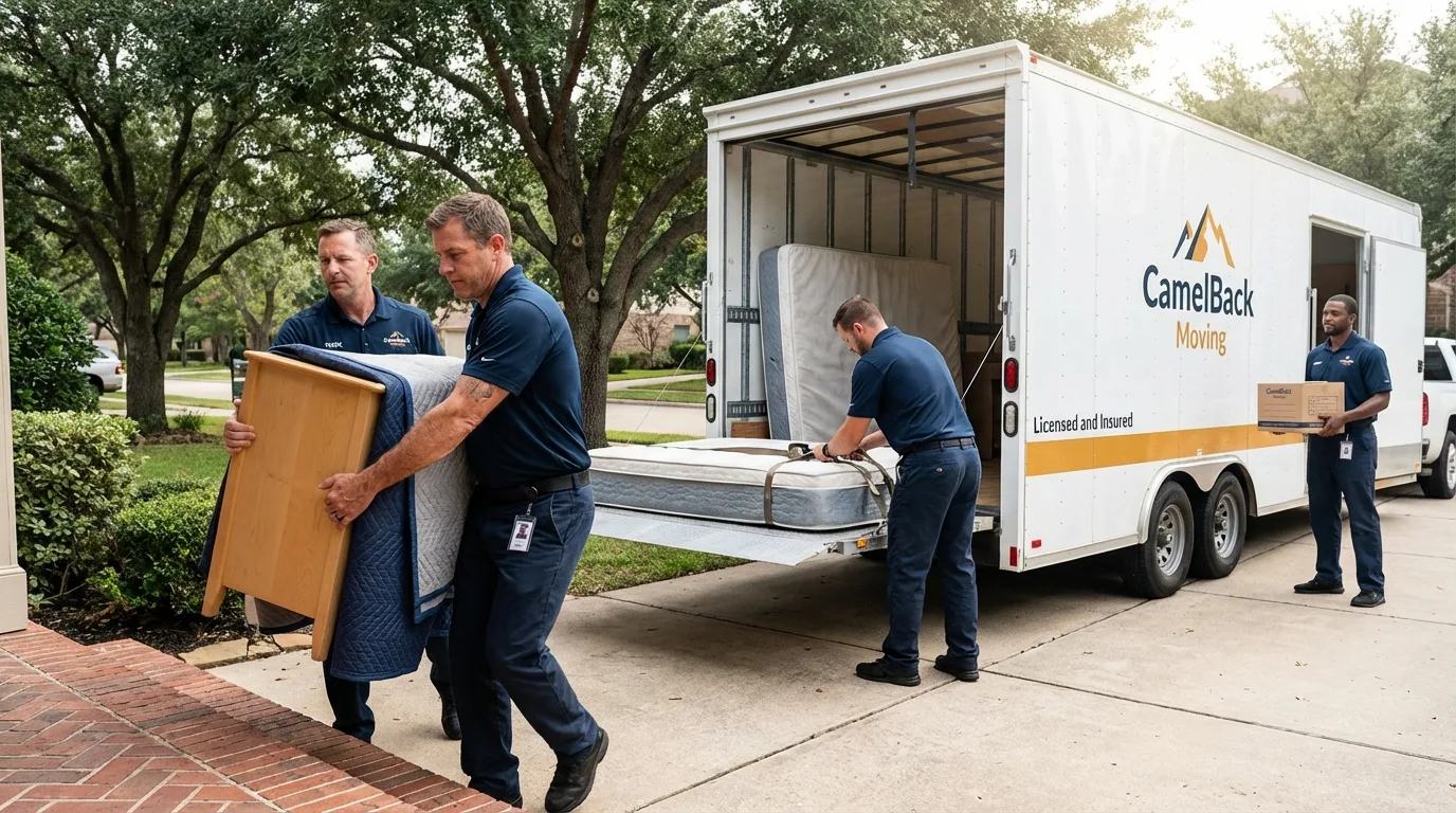 Crew loading residential truck for cross-state move from Archie, MO